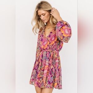 Baltic Born Floral Mini Dress in Pink and Orange